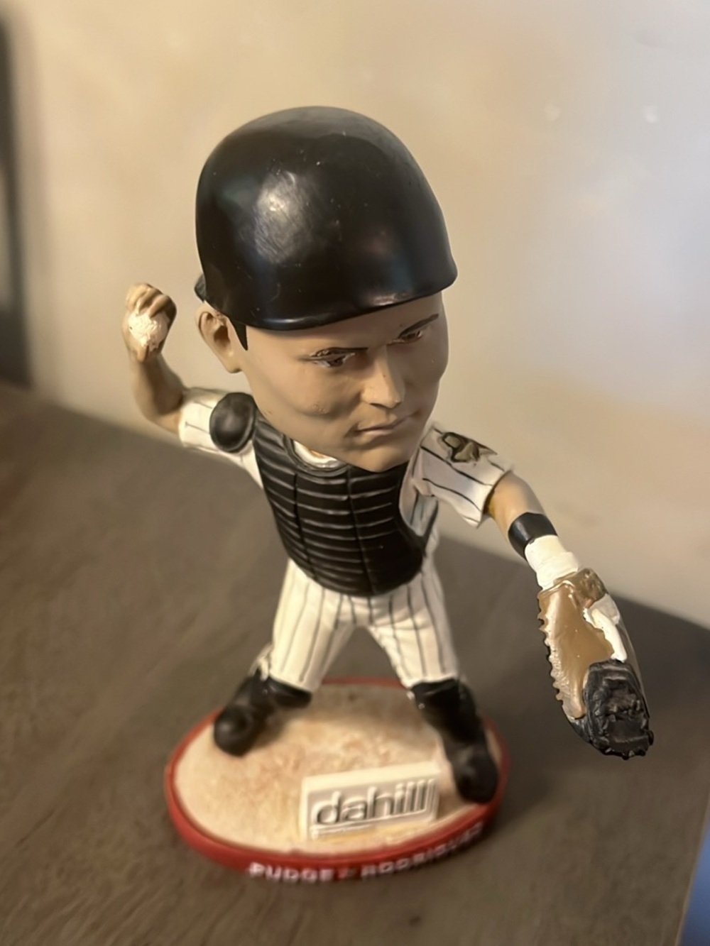 Baseball Catcher Bobblehead with Pinstriped Uniform